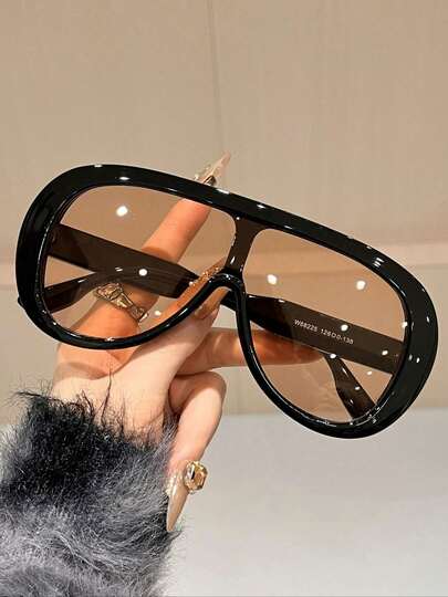 1pc Women's Oversized Aviator Frame  Glasses, & Avant-Garde Style, Suitable For Various Face Shapes, Outdoor Activities, Driving, Fishing, Outfit Matching, Daily Use