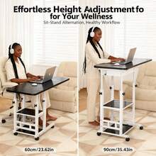 Office Computer Desk, Foldable Mobile Desk With Adjustable Height, Wheels And Storage Drawers - Space-Saving Bed/Sofa Computer Desk, Sturdy Small Work Table, 3-Tier Metal Desk, Suitable For Bedrooms, Living Rooms, Offices, Etc., Space-Saving Desk, Modern Office Desk, Height-Adjustable Table, Multi-Tier Office Desk. - Bàn máy tính ba tầng màu đen (mẫu cao cấp & bbbb) - Xem 4