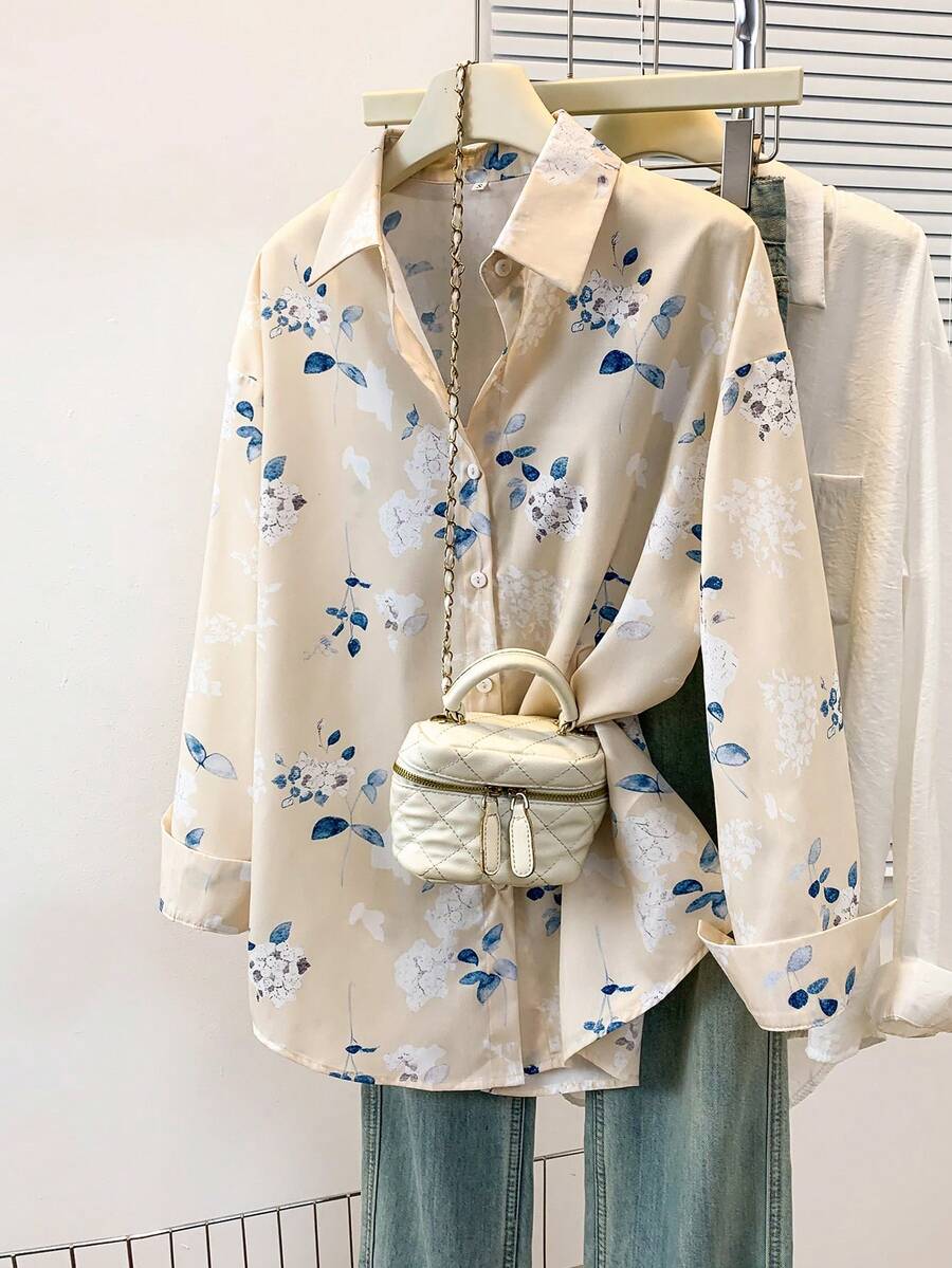 YUXIN Elegant Ditsy Floral Blouse, Lightweight Breathable Shirt For Women, Spring/Summer/Autumn Vacation