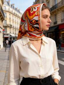 1pc Modern Art Swirl Paisley Print Scarf, Versatile High-End Decorative Silk Scarf For Women,Beach,Holiday - Multicolor - View 5
