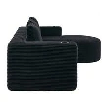 Canapé deux places confortable de 265 cm de large avec trois coussins (coussins en plumes + deux porte-gobelets en plastique), idéal pour les petits salons, appartements et bureaux. - Noir - Voir 10