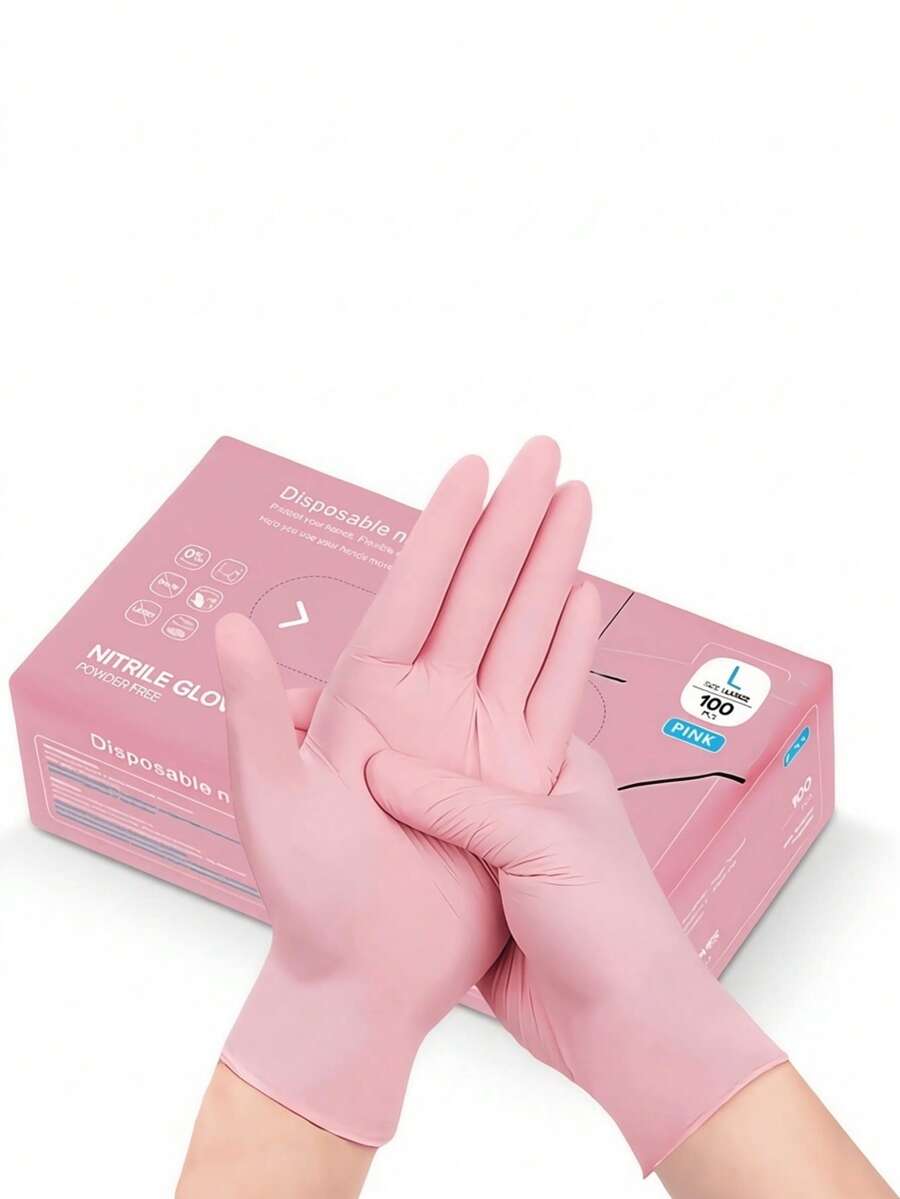 100 chiếc găng tay nitrile dùng một lần màu hồng không bột, độ đàn hồi cao và dày dặn, thêu họa tiết dành cho tiệm làm tóc, găng tay nitrile sửa chữa ô tô, găng tay chống thấm nước, thích hợp cho việc dọn dẹp nhà bếp, xăm hình, nhuộm tóc, chăm sóc thú cưng, thẩm mỹ viện, dụng cụ vệ sinh, dụng cụ gia đình (Không có hộp đóng gói)