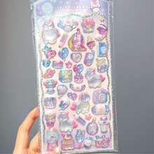 Kawaii 3D Relief Panda Unicorn Rabbit Cat Animal Laser Holographic Epoxy Resin Sticker Seal For Scrapbooking Sticker Exchange Cute DIY Phone Case Laptop Water Bottle Decoration Sticker School Stationery Supply,Reusable Sticker,Glitter Sticker - 黑色 - 查看 5