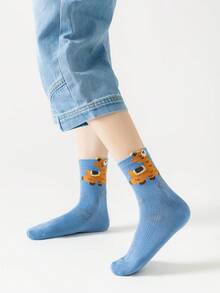 5/10 Pairs Cartoon Animal Print Breathable Mesh Mid-Calf Socks, Comfortable Versatile Sports & Student Socks, Casual Daily Wear - Multicolor - View 6