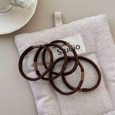 5 chiếc dây buộc tóc co giãn cao cấp dành cho nữ, màu trơn và họa tiết da báo, phụ kiện tóc tối giản đa năng, dây buộc tóc họa tiết da báo không đường may.