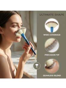 1支超大号蓝色扇形轮廓刷，可作面膜护理刷、超蓬松古铜粉高光刷，面部及身体两用扇形刷 - 彩色 - 查看 4