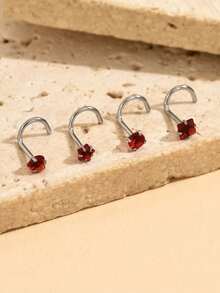 4pcs/Set Versatile Fashion Accessories - Round Star, Heart, Square Cubic Zirconia Nose/Lip/Cartilage Studs, 0.8x7mm Stainless Steel Nose/Ear Rings, Suitable For Women Body Piercing Jewelry - Bent Rod Nose Pin 4-piece Set - View 8