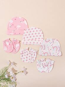 3pcs/Set Soft & Skin-Friendly Newborn Baby 3 Pieces Set, Cute Printed, Random Color, Suitable For Daily Wear, Sleeping And Gift - Printing - View 5