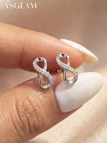 1 Đôi bông tai hình trái tim vô cực bất đối xứng bằng bạc sterling 925 đính đá Zirconia, trang sức tinh tế, quà tặng cho phụ nữ - phong cách 1 - Xem 3