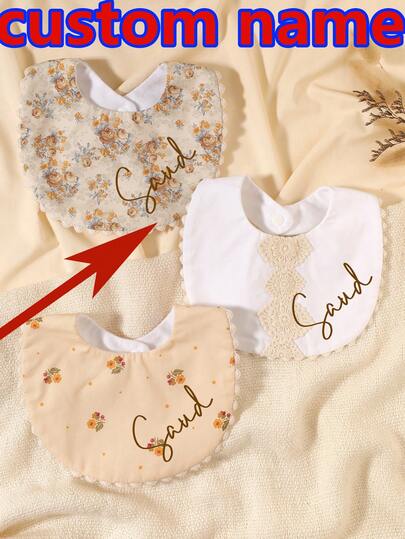 3pcs Customized Embroidered Name Baby Bibs & Burp Cloths, Decorative Gifts For Baby Boys And Girls