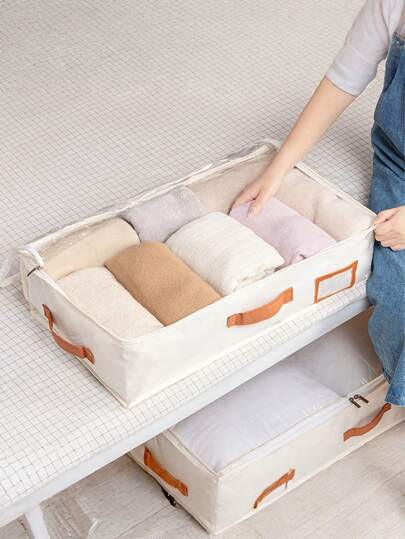 1 hộp đựng đồ dưới gầm giường có thể nhìn thấy, dung tích lớn, thích hợp đựng quần áo theo mùa, chăn màn, chống ẩm, có thể gấp gọn.