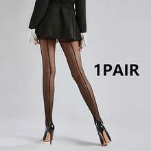 Women's Back-Stripe Shaping Pantyhose, High-Elastic Stretch Material, Slimming & Comfortable Tights, Versatile Hosiery For Daily Wear, Can Double As Socks Or Lingerie - 1對黑色 - 查看 11
