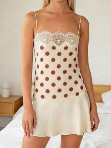Women's Dots Print Mini Dress Sleeveless Spaghetti Strap Flare Dress Summer Casual Dress - Marrón - Ver 4