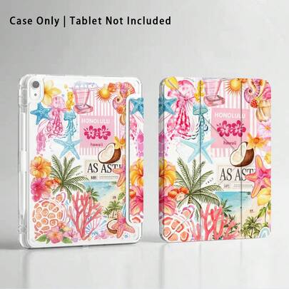 เคสป้องกันแท็บเล็ตอะคริลิกคริสตัลพร้อมลวดลายปลาดาว, เต่าทะเล, สาหร่ายทะเล, มะพร้าวและต้นปาล์ม, ขาตั้งพับได้, เข้ากันได้กับ Honor////Apple/ และรุ่นยอดนิยมอื่น ๆ, มุมเสริมซิลิโคน, เปิด/ปิดอัตโนมัติ, ช่องเสียบปากกา, ขาตั้งปรับได้หลายมุม - การป้องกันที่สมบูรณ์แบบในชีวิตประจำวัน