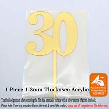 1 chiếc phụ kiện trang trí bánh số bằng acrylic vàng, số 10/18/30/40/50/60/70/80/100, trang trí bánh sinh nhật tuyệt vời cho tiệc kỷ niệm, que cắm bánh tráng gương có thể tái sử dụng để trang trí bánh. - Xem 20