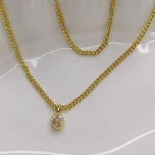 1pc Vintage 18K Gold Plated Stainless Steel Zirconia Pendant Necklace, Suitable For Women's Daily And Wedding Wear, Gift - Yellow Gold - View 2