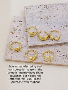 6 pièces Bagues ouvertes vintage minimalistes à design géométrique exagéré en forme de larme de lave, bagues épaisses en métal de couleur or uniques et à la mode, convenant pour le trajet quotidien des femmes, les cadeaux de vacances, la décoration de fête, un ensemble de bijoux charmants - Or jaune - Voir 4