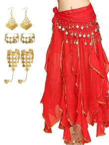 5件套肚皮舞配饰套装，包括肚皮舞腰链、爵士舞性感腰链和脚链（多种颜色可选）。 - 彩色 - 查看 30