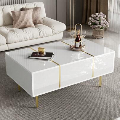 High-Gloss Coffee Table / Elegant Living Room Table / Modern And Simple, With 2 Drawers / Robust And Durable, With Plenty Of Storage Space / Suitable For Living Rooms And Office Areas