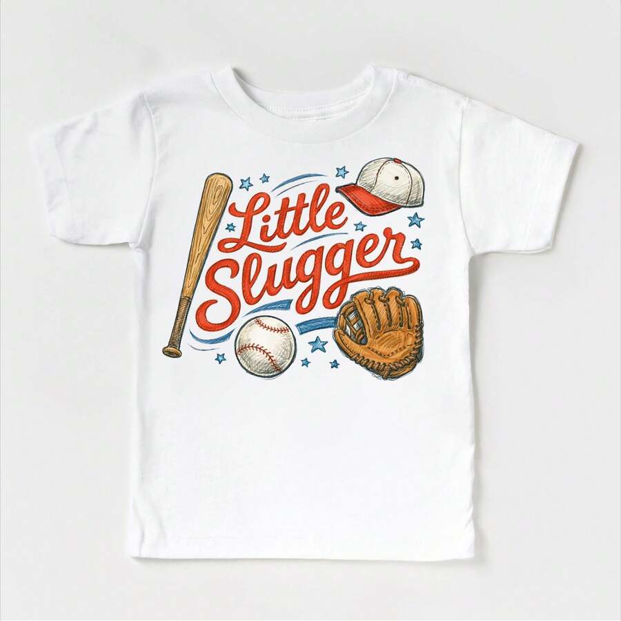 Little Slugger Baseball T-Shirt - Boys Retro Sports Tee - Unisex ShirtTween Girl Clothes, Girls Clothes, Summer Clothes, Kids Girls Clothes, Kids Clothes Boys' Casual Printed Round-Neck Pullover Short-Sleeve T-Shirt For Summer, Suitable For Students And Young Children, Outfits World Cup T-Shirts, T-Shirts Suitable For Various Holidays Casual Wear, For Kids, Printed T-Shirts, Spring T-Shirts, School T-Shirts, Holiday T-Shirts, Sports T-Shirts, July 4th Holiday T-Shirts, Football T-Shirts, Outdoor T-Shirts, Sibling T-Shirts. - 白色 - 查看 1