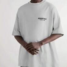 Essentials FW24  Crewneck Lightweight Stretch Logo Crew Neck Short Sleeve Tee Unisex Cotton Summer T-Shirt, Everyday Basic Top - LIGHT HEATHER GREY - View 4