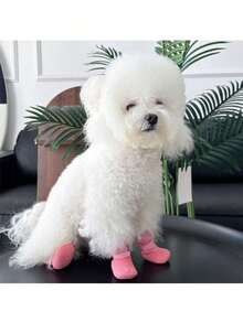 4pcs/Set Waterproof Anti-Slip Soft Bottom Reusable Pet Dog Shoes (Random Style), Suitable Breeds Like Shiba Inu, Pomeranian, Corgi, Rainy/Snowy Weather And Hot Pavement, Indoor/Outdoor Wear - Pink - View 5