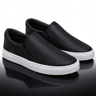 Tênis Slip On Casual Confortável Sem Cadarço Leve Estilo Urbano Ilhós - Preto