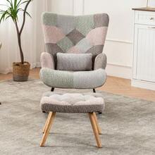 Comfortable And Colorful Rocking Chair, 93 Cm High, Seat Width 43 Cm – Includes 1 Footrest (49*38*37 Cm) And 1 Lumbar Cushion, Sturdy Rubberwood Frame, Multicolored Design, Armchair. - Multicolor - View 4