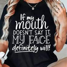 The Mouth Does Not Say, The Face Will Say-Women's Casual Short-Sleeved T-Shirt 100 Heavy Cotton Comfortable Round Neck Soft Cute Top Earth Day, Fade-Resistant, For Women, Modern Graphic Feel, Outdoor Activities, Unisex Fit - màu đen - Xem 1