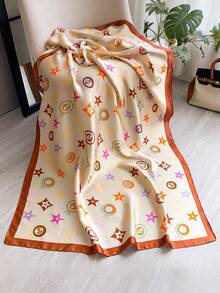 1pc Elegant Faux Silk Scarf With Pentagram Print, Versatile Shawl For Sun Protection, Fashion Accessory For Daily Use,Beach,Holiday - Apricot - View 3