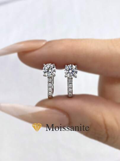 1 Đôi bông tai bạc 925 đính đá Moissanite hình chữ U cổ điển 0.5 carat - Món quà sang trọng, thanh lịch dành cho lễ đính hôn, đám cưới, bạn thân, sinh nhật, kỷ niệm. Trang sức cô dâu.