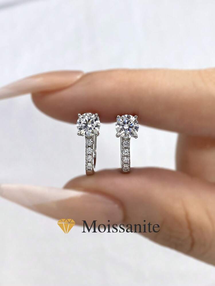 1 Đôi bông tai bạc 925 đính đá Moissanite hình chữ U cổ điển 0.5 carat - Món quà sang trọng, thanh lịch dành cho lễ đính hôn, đám cưới, bạn thân, sinh nhật, kỷ niệm. Trang sức cô dâu. - Hoa tai mozzarella hình chữ U - Xem 1