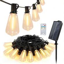 Solar Powered Dimmable Outdoor String Lights With Remote Control, 15 Waterproof Shatterproof ST38 LED Edison Bulbs, 4H/6H/8H Timer Patio Lights For Backyard Porch Garden Bistro Wedding Party Decor - 100英尺 - 查看 7
