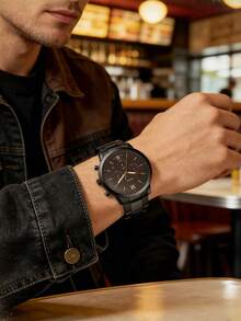 Đồng hồ Fossil nam, máy quartz, vỏ thép không gỉ, kim ba kim, mặt kính chống trầy xước. - màu đen - Xem 3