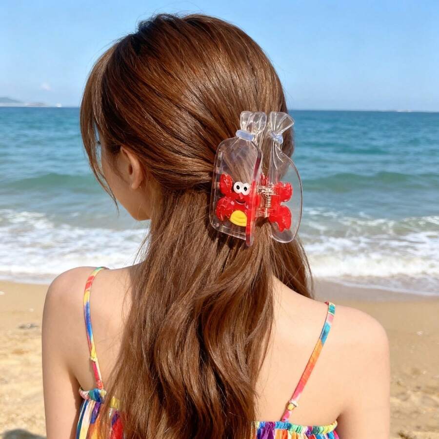 1个创意透明漂流瓶爪形发夹，可爱螃蟹、海星造型，海洋系列发饰，度假风夏季穿搭发夹 - 彩色 - 查看 1
