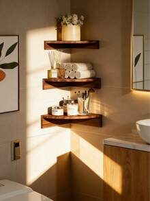 1pc/3pcs Corner Wall Shelf Floating Shelves Storage Rack Display Shelf Organizer Space Saving Room Decor For Living Room Bedroom Bathroom Kitchen Office Plant Books Candle Decor Wall Mounted Shelf Apartment Dorm Home Entryway Shelf Organizer Rack - Multicolor - View 5