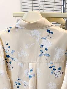 YUXIN Elegant Ditsy Floral Blouse, Lightweight Breathable Shirt For Women, Spring/Summer/Autumn Vacation - Pale Yellow - View 9