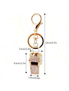 1pc Rhinestone Decorated Referee Whistle Keychain, Bag Charm, Pendant, Keyring, Sports Event Prize - Gold - View 3