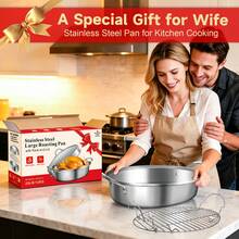 Roasting Pan, Turkey Roasting Pan With Rack And Lid For Chicken In Kitchen Thanksgiving Christmas, Gifts For Women Mother Wife Men, 21" - 銀色 - 查看 5