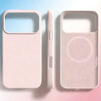 极简粉色磁吸液态硅胶保护壳，1个装，兼容 17 Air、16、14、13、12、15 Pro Max Plus，带绒面摄像头保护，春季礼物
