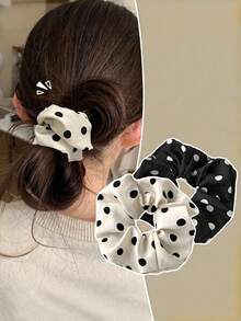 2pcs/Set Cute Polka Dot Extra Large High Elasticity Hair Scrunchies Holiday Accessories Ponytail Holders Hair Elastics Hair Rubber Bands Hair Rope - Multicolor - View 6