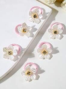 10pcs/Pack Shiny Rhinestone & Pearl Flower Mini Hair Scrunchies, Cute Princess Style, Suitable For Daily Use, Elastic & Durable Hair Ties For Girls With Fine Hair - Multicolor - View 6
