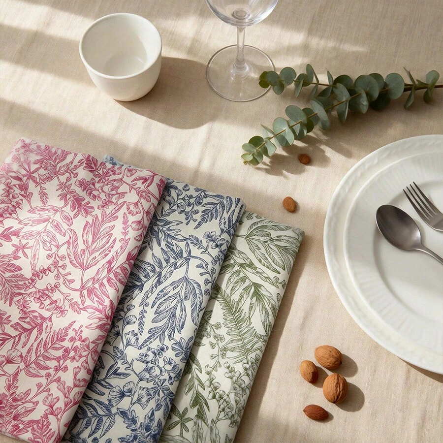 1/2/6pcs Minimalist Fresh Plant Print Square Placemats, Suitable For Cafe, Party, Dining Room, Heat-Resistant Coasters - Multicolor - View 1