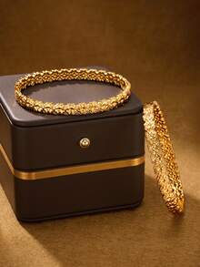 1/2/3 件装 时尚经典闪亮镀 24K 金不锈钢心形花瓣四叶草手链，直径 60 毫米，可打开，适合女士日常佩戴，不含包装盒 - 多色 - 查看 2