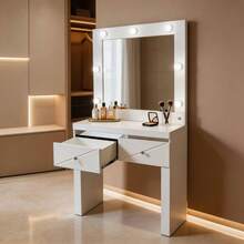 Modern Style Vanity Table With Mirror And Lights For Daily Makeup – Dressing Table - White - View 4