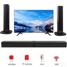 1个无线家庭影院条形音箱，带可拆卸可调节扬声器：20W输出功率，支持USB、TF卡、AUX输入，2.0环绕立体声，低音反射，电视音频，音乐播放器，适用于电脑、手机、电视，完美礼物 - 黑色 - 查看 10