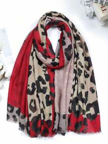 1pc Leopard Print Geometric Patchwork Pattern Scarf, Headband, Neckerchief - Multicolor - View 7