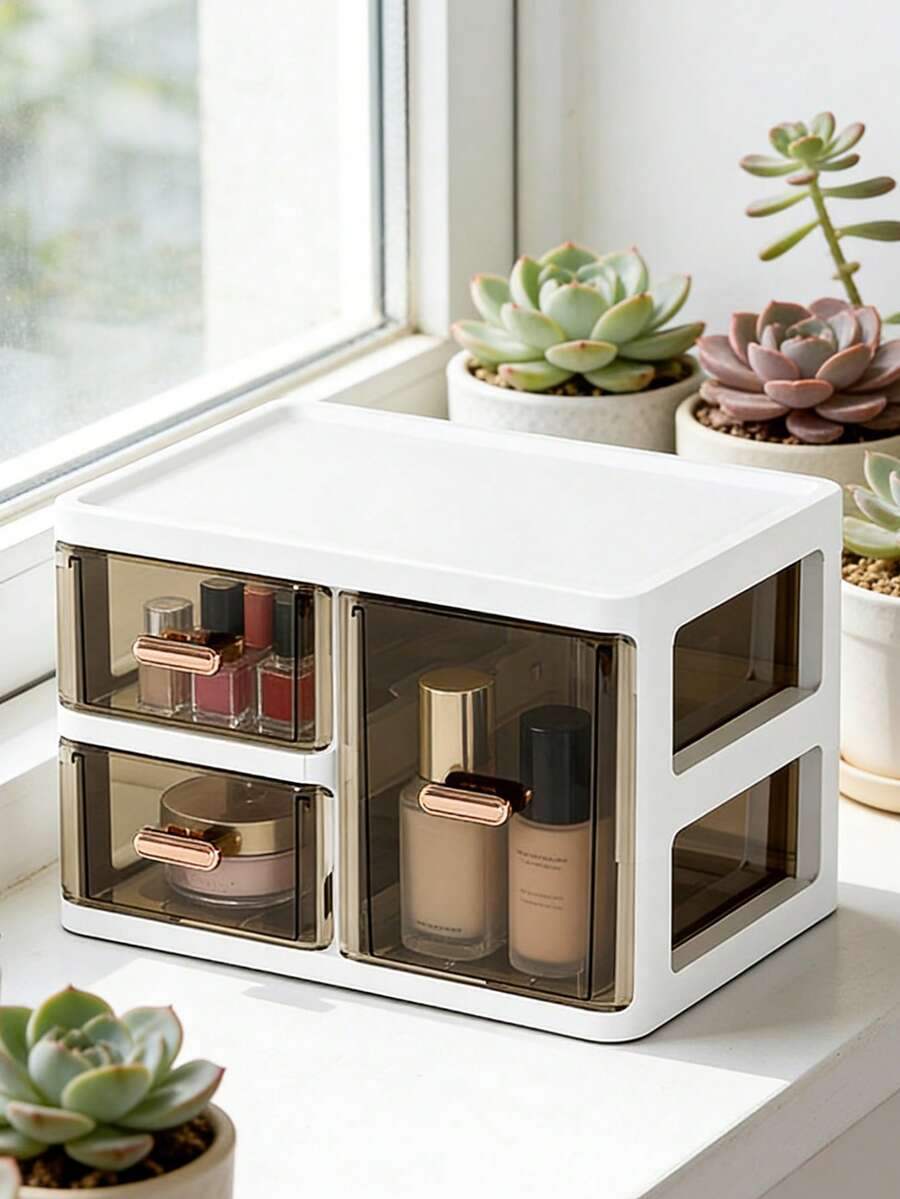 Cosmetics Storage Box, Desktop Drawer Style Skincare Storage Cabinet, Divided Compartments Lipstick Sorting Box, Jewelry Display Rack | Vanity Organizer, Makeup Holder, Beauty Case, Countertop Jewellery Stand | Graduation Gift For Her, Mother'S Day Present, Father'S Day Gift - Multicolor - View 1