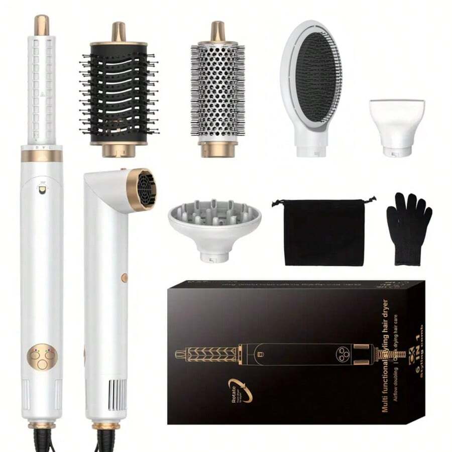 UKLISS 2026 Upgraded 6-In-1 Negative Ion Hair Dryer & Styler (Brush & Blow Dryer) | 11M RPM High-Speed Brushless Motor For Ultra-Fast Drying & Salon-Level Styling | 6 Interchangeable Heads For Left/Right Curl Adjustment | Self-Cleaning Back Cover | Suitable For All Hair Types | Valentine's Day, Carnival, St. Patrick's Day Gift For Her | Travel Essential | Home, Travel & Party/Festival Essential
