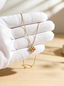 1 chiếc vòng cổ nữ bằng đồng khảm đá Zirconia cao cấp hình cánh hoa hồng đỏ, vòng cổ choker hoa vàng. - Vàng - Xem 5